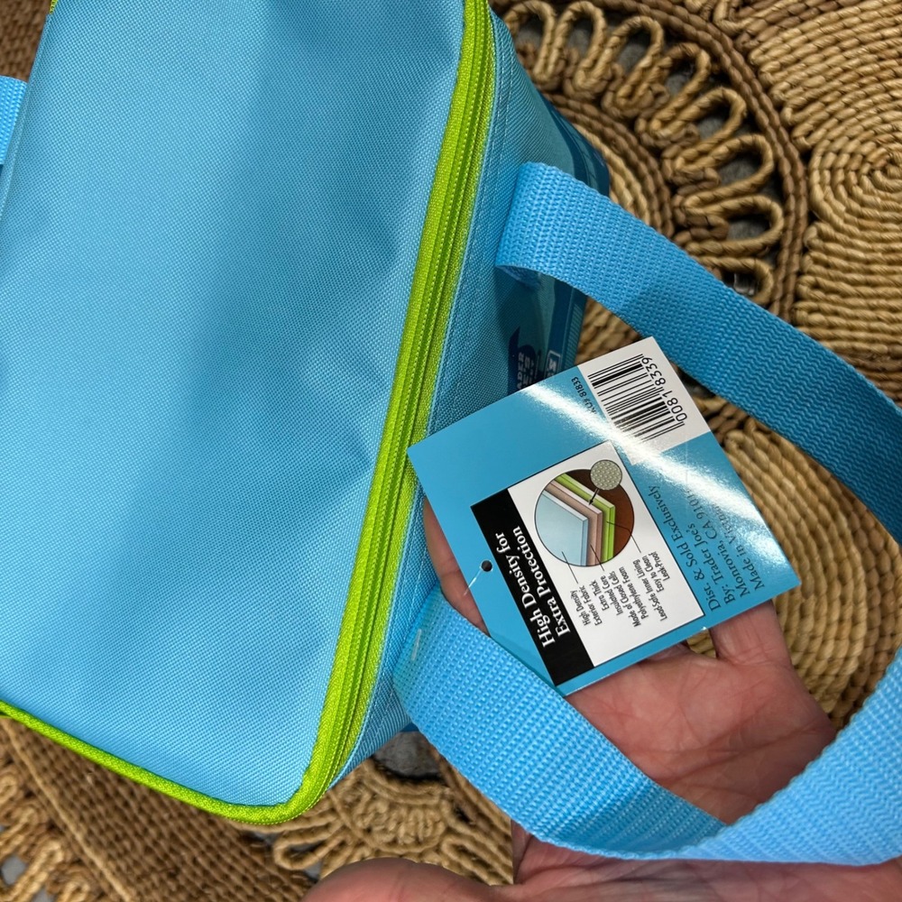 NWT Trader Joe's Mini Blue with Green Trim‎ Insulated Tote Lunch Bag Picnic - Picture 6 of 7